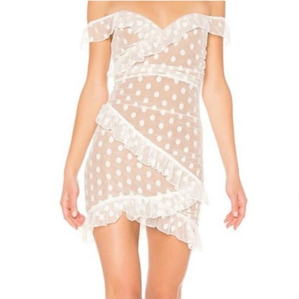 MAJORELLE White Polka Dot Ruffle Top
